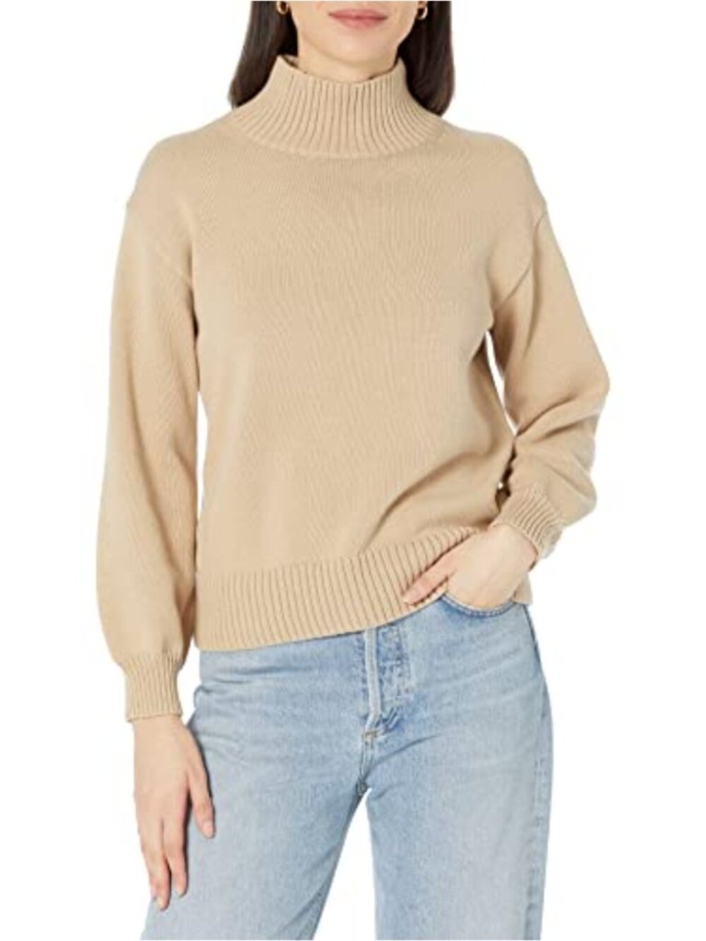 Women's Cotton Funnel Neck Pullover Sweater Long Sleeve
